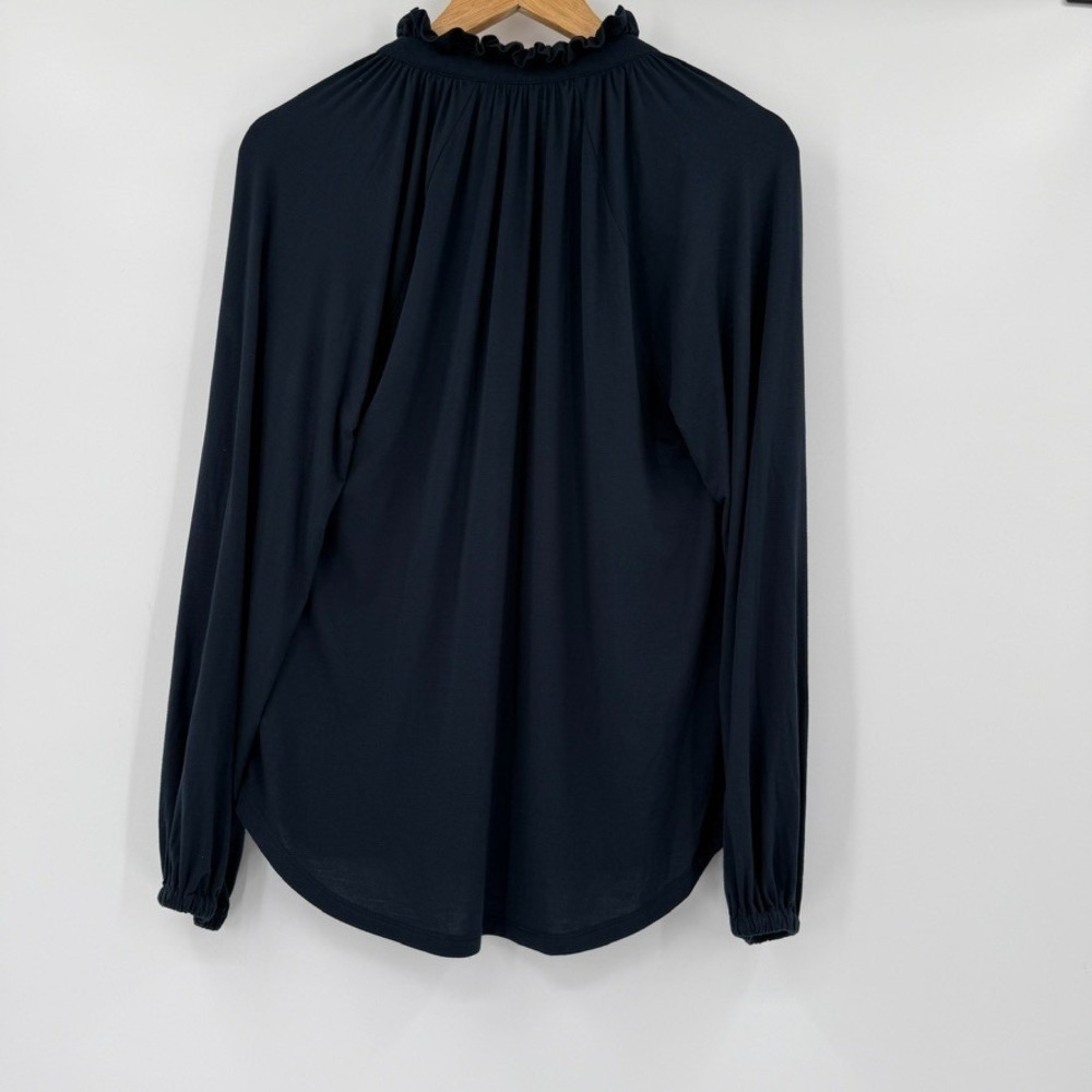 Lauren Ralph Lauren Womens Tie Neck Blouse Size S Navy Long Sleeve Minimalist